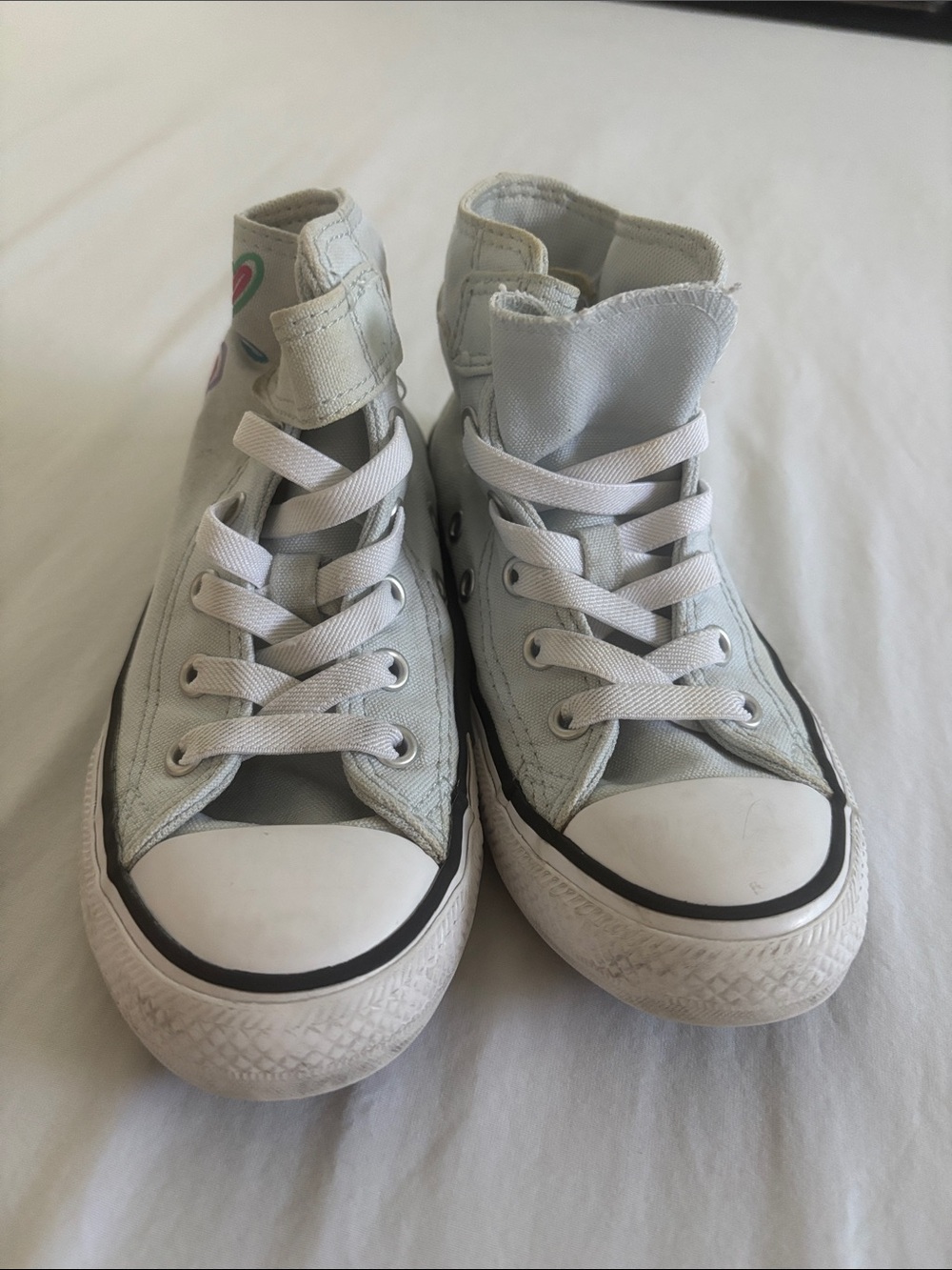 Converse Kids White High-Top Sneakers with Multicolor Heart Accents - Picture 2 of 7